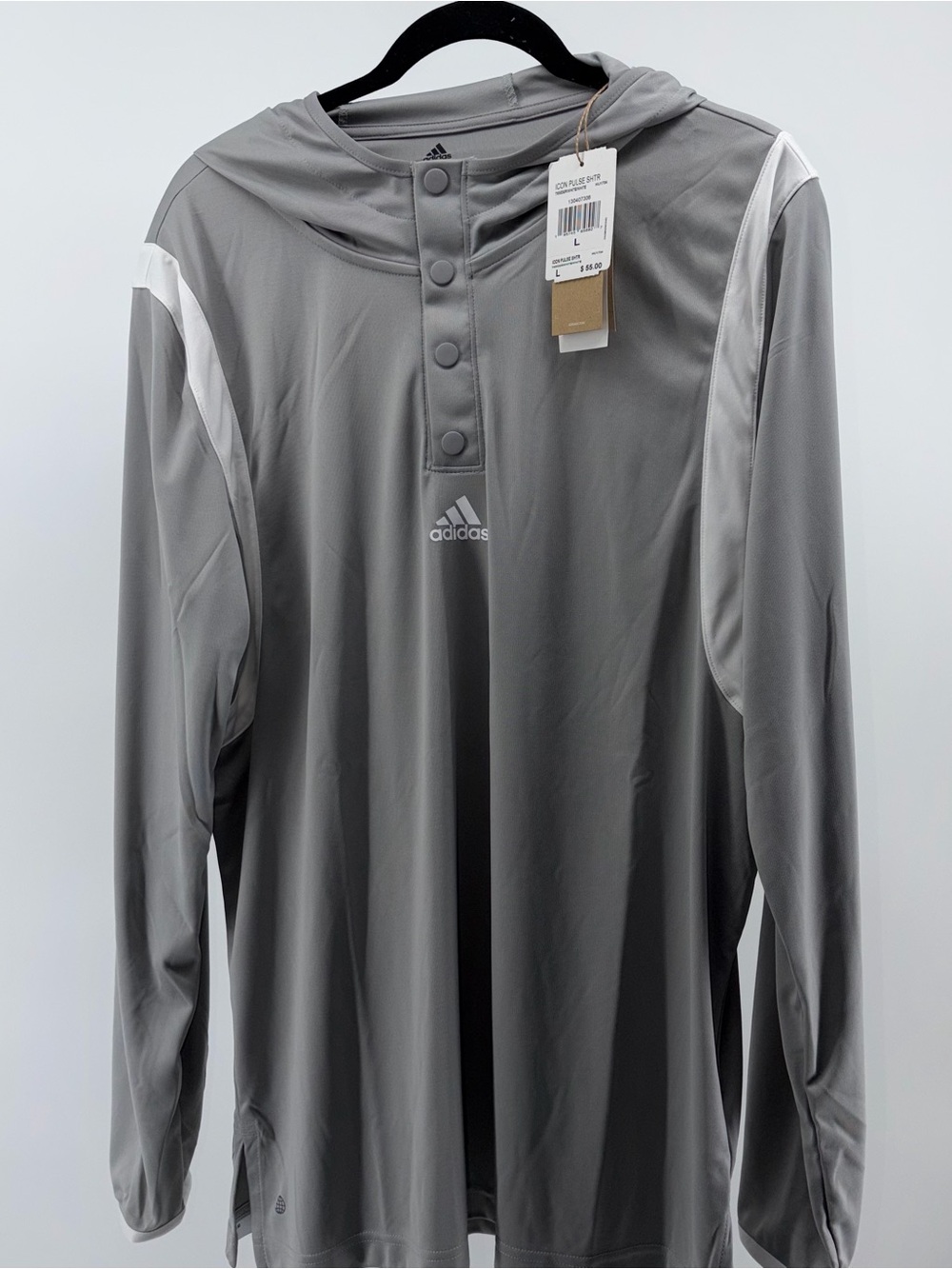 Adidas Mens Hoodie Shirt - Thin Size Large NWT,  $55 Retail - Icon Pulse, Gray